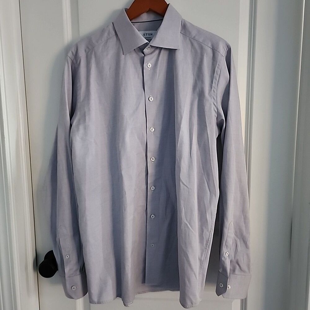 Eton Contemporary Dress Shirt Mens 17.5/44 Purple Cotton Micro Dot AOP Button Up